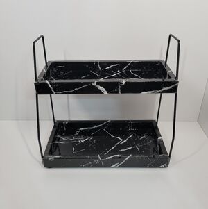 Bonsso Black Faux Marble Bathroom Counter Organizer Storage 2 Tier Shelf NEW